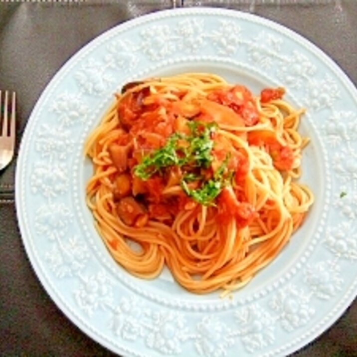 茄子のトマトソーススパゲッティ！